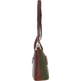 Versatile Ashwood Leather & Tweed Shoulder Bag Tan/Green Check: TW-22-010-TGNH