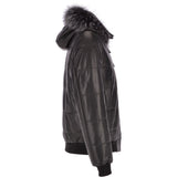 Men's Leather Hooded Bomber Jacket Black: 1160
