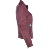 Ladies Leather Biker Jacket Bordeaux: N-12