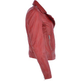 Twin Zip Fastening Leather Jacket Red: ESTIMO