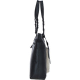 Black Leather Shoulder Bag with Polka Dot Print Pocket: ELA 1128