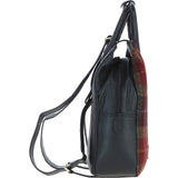 Ashwood Leather & Harris Tweed® Cloth Multi-Pocket Backpack Black/Green/Red: TW-66-07-BR