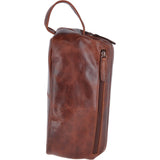 Vintage Leather Luxury Wash Bag With Tubular Mouth Opening Tan : Seb
