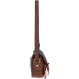 Ashwood Leather & Harris Tweed® Cloth Saddle Bag Tan/Navy: TW-26-011-TN