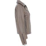Ladies Veg Tanned Leather Biker Jacket Biscuit: AWL-80