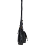 Compact Leather Messenger Bag with Front Buckle Pocket Black: TL-005
