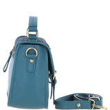 Ashwood Leather & Harris Tweed® Cloth Satchel Bag Teal/Navy: TW-68-16-TN