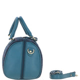 Ashwood Leather & Harris Tweed® Cloth Medium Barrel Bag Teal/Navy: TW-62-16-TN