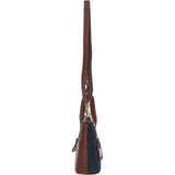 Ashwood Leather & Harris Tweed® Cloth Handbag with Removable Crossbody Strap Tan/Navy: TW-21-011-TN