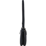 Two Section Zip Top Leather Crossbody Bag Black: K-45