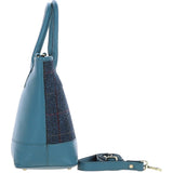 Ashwood Leather & Harris Tweed® Cloth Large Grab Bag Teal/Navy: TW-64-16-TN