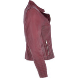 Ladies Leather  Biker Jacket Bordeaux: N-31