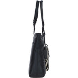 Black Leather Shoulder Bag with Zebra Print Pocket: ELA 1128