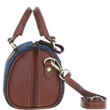 Ashwood Leather & Harris Tweed® Cloth Small Barrel Bag Tan/Navy: TW-61-11-TN