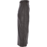 Women's Long 31 Inch Leather Skirt With Open Front Slit  Brown : Sandra Skirt
