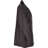 Womens Single Breasted Leather Coat Black/app: BIRMINGHAM