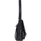 Leather Messenger Bag with Front Buckle Pockets Black: TL-007