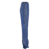 Women's Flared 60's Snake Print Leather Jeans Blue: 4053