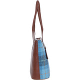 Ashwood Leather & Harris Tweed® Cloth Genuine Leather Shoulder Bag Tan/LT Blue: TW-23-05-TB