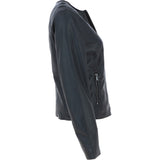 Collarless Ladies Casual Leather Jacket Black: AWL-1282