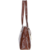 Velutto Eleganza' Zip Mid Section Real Leather Shoulder Bag Cognac/croc: 52234