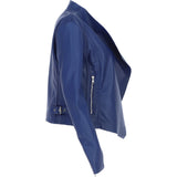 Ladies Waterfall Front Leather Jacket Ink Blue: licra