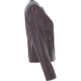 Collarless Ladies Casual Leather Jacket Borduex: AWL-1282