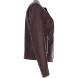 Collarless Ladies Casual Leather Jacket Burgundy: AWL-1282