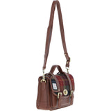 Ashwood Leather & Harris Tweed® Cloth Medium Satchel Bag with Twist Lock Tan/Green/Red: TW-34-08-TR