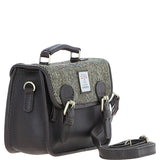 Ashwood Leather & Harris Tweed® Cloth Small Satchel Bag Brown/Green: TW-67-09-BG