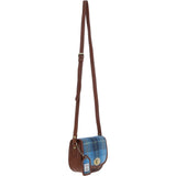 Ashwood Leather & Harris Tweed® Cloth Saddle Crossbody Bag with Twist Lock Tan/LT Blue: TW-30-05-TB