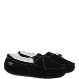 Women's Classic  Suede Sheepskin Moccasin Slippers Black/White: LADIES MOCCASSINS