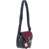 Ashwood Leather & Harris Tweed® Cloth Saddle Bag Navy/Pink: TW-26-06-NP