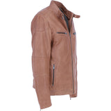 Mens Real Leather Biker Jacket Camel: AWM-Lent