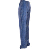 Women's Flared 60's Snake Print Leather Jeans Blue: 4053