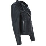 Real Leather Ladies Biker Jacket with Mandarin Collar Black: AWL-N32
