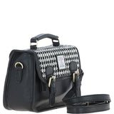 Ashwood Leather & Harris Tweed® Cloth Small Satchel Bag Black/White: TW-67-12-BW