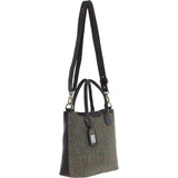 Versatile Ashwood Leather & Harris Tweed® Cloth Shoulder Bag Brown/Green: TW-22-09-BG