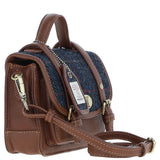Ashwood Leather & Harris Tweed® Cloth Mini Satchel Bag with Twist Lock Tan/Navy: TW-32-11-TN