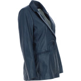 Womens Leather Fashion Single Breasted Blazer Navy: AWL-Blazer