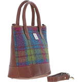 Ashwood Leather & Harris Tweed® Cloth Large Grab Bag  Tan/Purple: TW-64-13-TP