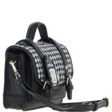 Ashwood Leather & Harris Tweed® Cloth Mini Satchel Bag with Twist Lock Black/White: TW-32-12-BW