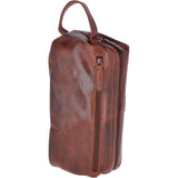 Vintage Leather Luxury Wash Bag With Tubular Mouth Opening Tan : Seb