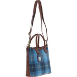 Versatile Ashwood Leather & Harris Tweed® Cloth Shoulder Bag Tan/LT Blue: TW-22-05-TB