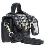Ashwood Leather & Harris Tweed® Cloth Micro Satchel Bag with Twist Lock Black/White:TW-36-12-BW