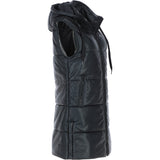 Ashwood Leather Long Gilet with Detachable Hood Black: Gillet Long
