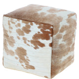 Luxurious Ashwood Leather Cubic Pouffe Beige: M-21758