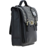 Ashwood Leather & Harris Tweed® Cloth Medium Backpack with Twist Lock Black/White: TW-37-012-BW