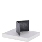 Cow Waxy Leather Classic 3 Card Bill-Fold and Coin Wallet Black : 1552