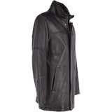 Leather Coat With Detachable Collar Black : Carl